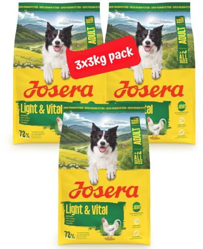 JOSERA Light & Vital (3 x 3 kg) | Adult | Premium Trockenfutter mit Huhn & Erbse für ausgewachsene Hunde | wenig Fett & viel Protein zur Gewichtskontrolle | leicht verdaulich | weizenfrei | 3X