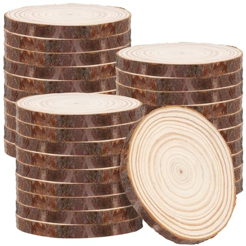 40 Holzscheiben Rund, Ø 9-10cm, 10mm Dick, Naturholz Baumscheiben mit Rinde | Holzplatte für Basteln, Tischdeko, Hochzeit,Untersetzer