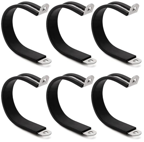YYIGVMO 6 Pezzi 48mm Fascette Stringitubo in Gomma, Clip a P Rivestite in Gomma, Morsetto a P in Acciaio Inox 304, per Fissare Tubi e Cavi
