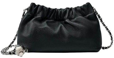 Gyios Handtasche Damen Echte Leder -Wolken -umhängetasche Für -Wolken, Kuhläden -Crossbody -knödelhandtasche Mit Kette, Koreanischer Stil-schwarz-21 6,5 12,5