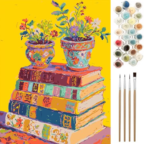 Ninonly Malen Nach Zahlen Erwachsene DIY Handgemalt Ölgemälde Kit mit Pinsel und Acrylpigment Paint by Numbers Adult für Home Wand Dekor 40 X 50cm Buch