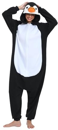 LABULA Onesie tierkostüme Damen Herren Pyjama Animal Halloween Schlafanzug Cosplay Jumpsuit Karneval Einteiler,Meng-Pinguin,M