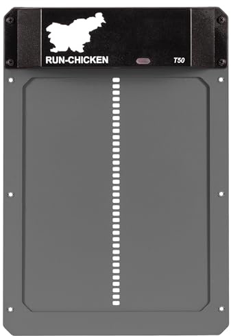 RUN-CHICKEN Tür T50 – automatische Hühnerklappe aus Aluminium, batteriebetrieben & wetterfest, App- & Timer-Steuerung, raubtiersicher, einfache Montage, zuverlässige Ganzjahresleistung (Grau)