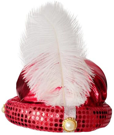 Générique Hut – Sultan Kopfbedeckung für Erwachsene, Kostümturban mit Feder- und Glitzermuster, glänzender Helm für Theateraufführung, authentische Kopfbedeckung