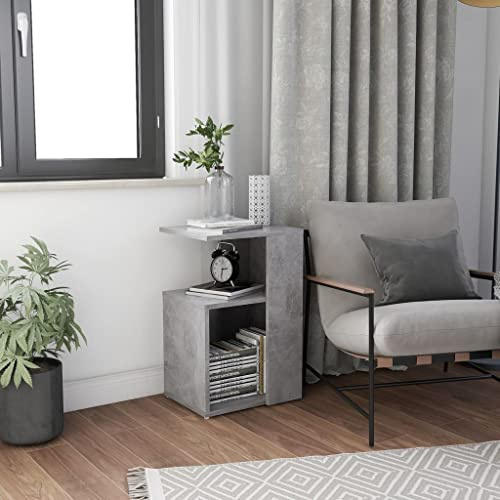 HETFTJN Beistelltisch Betongrau 36x30x56 cm aus Holzwerkstoff, moderner Couchtisch mit Stauraum, robust und platzsparend für Wohnzimmer, Schlafzimmer, Balkon und Outdoor Lounge