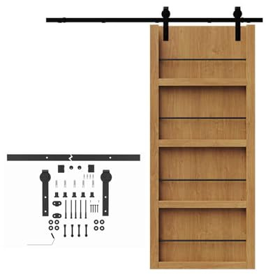 Binario for porta da fienile, scorrevole silenzioso con serratura e cuscinetto di ricambio, binario in acciaio for porta doppia montato a parete(120cm orbit)