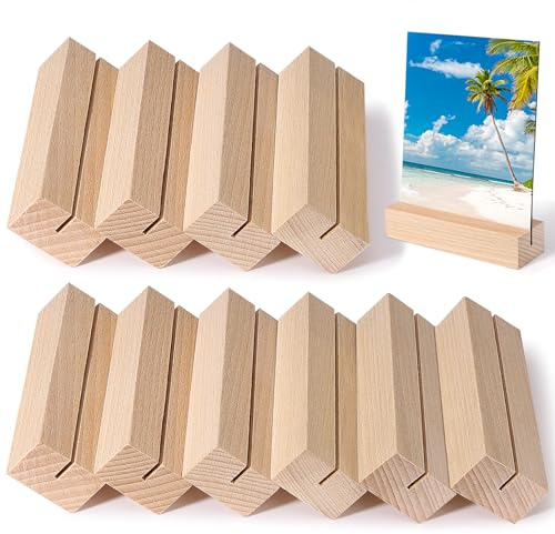 WGIDSKKI 10er Set Hochwertiger Kartenständer aus Holz, Stilvoller Tischaufsteller und Fotohalter inkl, Tischkartenhalter Buchenholz,Menükartenhalter, Perfekt für Hochzeiten, Bankette und Partys