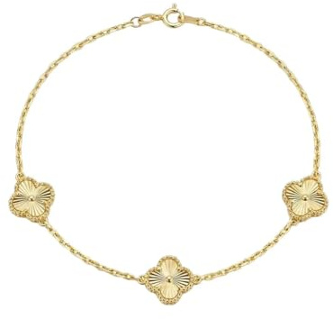 Suzan Gold® Damen Armband 375 Echtgold mit Zirkonia Kleeblättern – Lunaria Clover feines Goldarmband elegant & zeitlos für Alltag und Geschenkideen