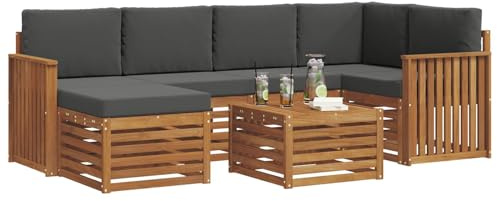 vidaXL Sofagarnituren 7 pcs Natur und Anthrazit Massivholz Akazie, Gartenmöbel, modernes Sofa für draußen, modulare Loungemöbel, langlebige Terrassensitze und Komfort