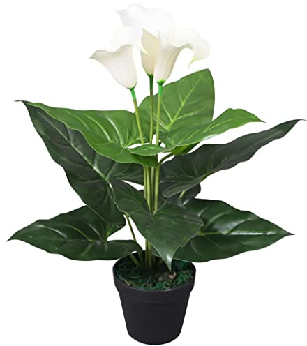 Mangloder Künstliche Calla-Lilie im Topf 45 cm Weiß Kunstpflanze Kunstblume Plastikpflanze Seidenblume Deko Topf für Wohnzimmer Büro Fensterbank Indoor Outdoor
