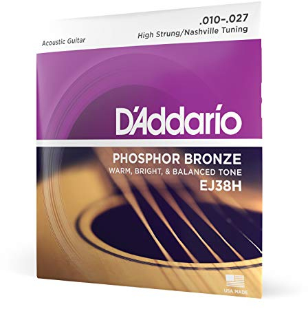 D'Addario Cuerdas Guitarra Acustica | Cuerdas de Guitarra | Cuerdas de Guitarra Acustica | EJ38H, cuerdas de bronce fosforado para guitarra acústica, afinación High Strung/Nashville, 10-27