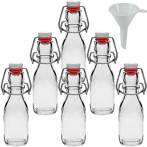 Viva Haushaltswaren Petites Bouteilles en Verre avec Bouchon mécanique 100 ML x6 pour Auto-Garnissage y Compris Un Robinet Blanc-Entonnoir Diamètre 5 cm