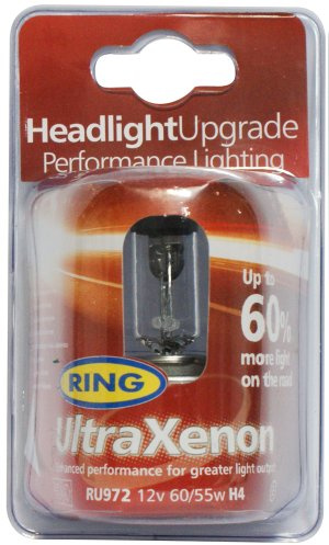 Ring Automotive Ultra Xenon Halogenscheinwerferlampe RU972, 12°V, 60°/°55°W, H4, P43T, mit 60°% mehr Licht