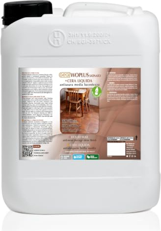 GEAL - Woplus Cera Liquida Antiusura Satinata, Media Lucentezza, 5 l | Rimuove lo Sporco e le Macchie Domestiche, Dona Trasparenza ed Elasticità Senza Alterare la Colorazione del Materiale