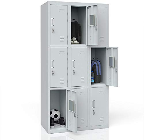 Vicco Schließfachschrank, Grau, 90 x 180 cm 9 Fächer