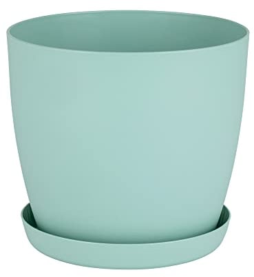 Home Garden Ornaments Plant Pots Indoor, Indoor Plant Pot - Decorative Flower Pots with Mat Surface and Plant Pot Saucer (Diameter: 14cm, Colour: Green)