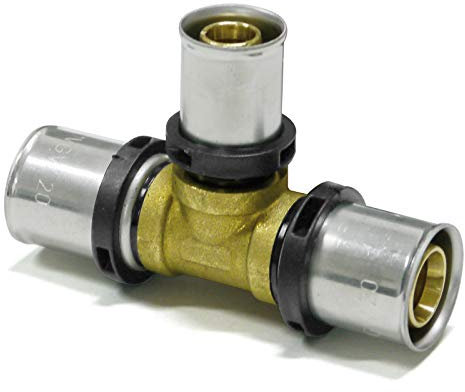 Pipetec Pressfitting, Press-T-Stück Mittelabgang reduziert 20x2-16x2-20x2 PFT201620, DVGW, TH