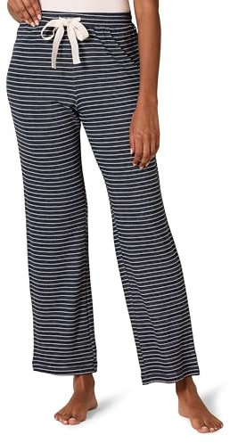 Amazon Essentials Pantalón de Pijama de Tejido de Rizo Ligero para Estar en Casa Mujer, Azul Marino Blanco Mini Rayas, XL