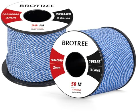 Brotree Paracord 2mm 50M 100% Nylon Seil mit 3 Kern Schnur für Outdoor, Armband, Hundeleine - Bruchlast 90kg (Blau Weiß)