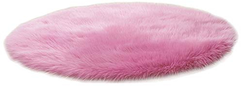 Hochflor Shaggy Rund Teppich Carpet Wohnzimmer Faux Lammfell Schaffell Teppich,Rose,Durchmesser 50CM