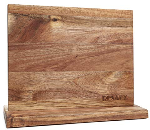Resafy Large Magnetic Knife Holder,Acacia Wooden Magnetic Knife Block 12.5X10 Inches,Rack Magnetic Universal Stands with Strong Enhanced Magnets Strip Kitchen Storage Cutlery Organizer Without Knifves