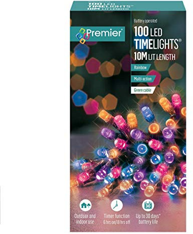 Premier 100 LED 10m Battery 8 Function Outdoor Smart Timer Lights Rainbow