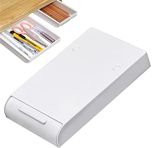 Under Desk Drawer,Self-Adhesive Hidden Desk Drawer, Pencil Drawer Tray for Office, Home, School and more (White)
