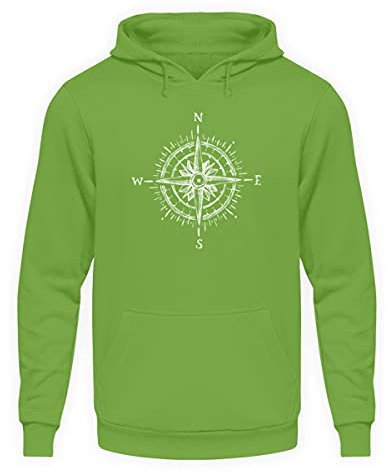 Generisch Kompass - Felpa con cappuccio unisex, verde lime, L