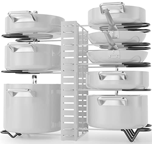 G-TING Organizer per pentole, 8 ripiani, organizer per organizzare e riporre la cucina, supporti regolabili per coperchi e padelle, organizer per coperchi per pentole e padelle con 3 metodi fai da te
