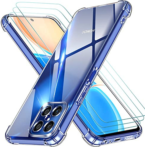 iVoler Cover per Honor X8 4G (Non per Honor X8 5G), Antiurto Custodia con Paraurti in TPU Morbido e 3 Pezzi Pellicola Vetro Temperato, Ultra Sottile Trasparente Silicone Protettiva Case