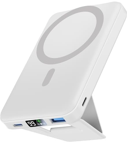 Podoru Batterie Externe Magnétique sans Fil, 10000mAh Power Bank Pliable Chargeur Portable Mag-Safe Batterie USB-C PD 22.5W Charge Rapide Affichage LED pour iPhone 16/15/14/13/12/Mini/Pro/Max - Gray