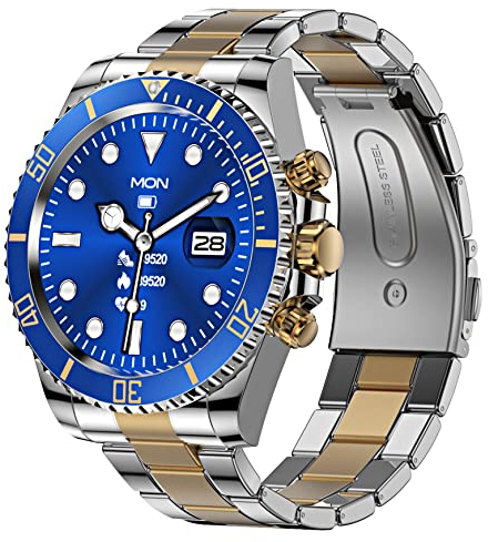 Smart Watch for Men Bluetooth Call Heart Rate Monitor Sleep Tracker Sports Modes Message Reminder Luxury Smartwatch for Android Phones iOS Stainless Steel Business Watch