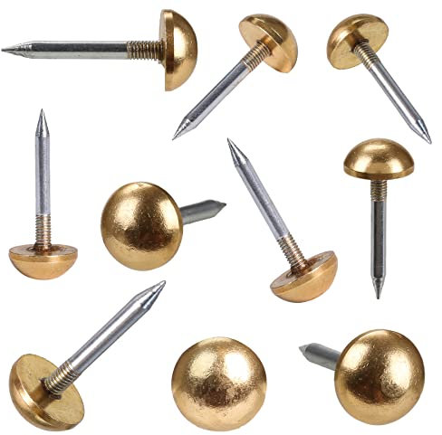 Retro Solid Pure Brass Tacks as Antique Upholstery Nails for Furniture, Decorative Push Pins for Wood,Carpet Tacks,Hardware Nails,Cap Nails,Thumb Tacks,Brass Fasteners(1/2,12mm Gold Color,20 Pcs)