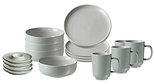 Ritzenhoff & Breker Jasper Frühstücks-Service für 4 Personen, Mint, Kaffeebecher 285 ml, Müslischale ø 14 cm, Frühstücksteller ø 19 cm, Eierteller ø 12 cm, Soft-Touch-Haptik & farbiger Matt-Glasur