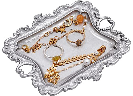 Funly mee Vintage Metal Sliver Jewelry Tray, Ring Holder | Antique Trinket Dish,Metal Tray