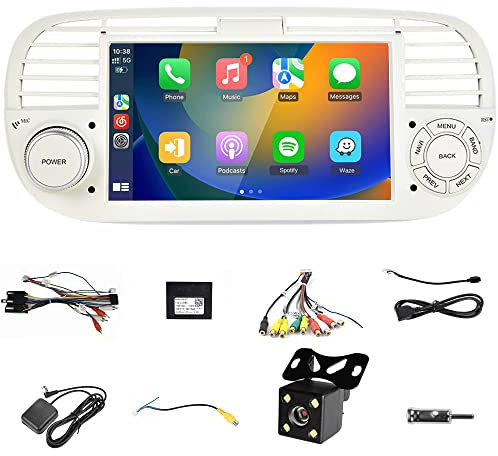 Wireless Carplayer Android Auto Android 9 Auto Stereo Compatible for Fiat 500 2007-2015 Radio con Pantalla táctil de 7 con cámara de Respaldo, GPS, WiFi, SWC, BT, FM RDS,Mirror Link,Canbus 1+32G