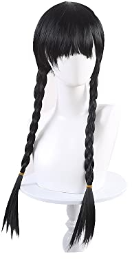 thematys Wednesday Addams Perücke – Geflochtene Zöpfe, Superhelden Kostüm für Erwachsene Damen Karneval & Halloween