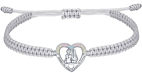 J.Endéar Schwester Armband für Damen Mädchen Silber 925 Handgemachtes Geflochtenes Kordel Verstellbar, Freundschaft Geschenke für Seelenschwester Beste Freunde, Grau