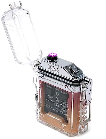Tesla Coil Lighters™ USB Rechargeable Windproof Dual Arc Lighter (Waterproof Orange with Flash Light)