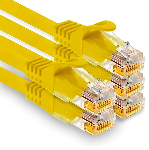 1aTTack.de - 5 cables de red Cat7 de 1,5 m, Cat.7 Ethernet, LAN y Cat 7 para una máxima velocidad de Internet y conecta todos los dispositivos con conector RJ 45 amarillo