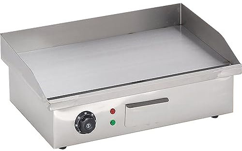 RUYICZB Catering Plancha Eléctrica Profesional De Acero Inoxidable 3000 W, 220-240 V, Cocina Hostelería Placa De Parrilla De Hierro Fundido Lisa Termostato 50 A 300 °C, Antisalpicaduras