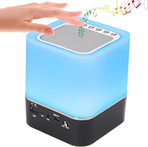 YOPOTIKA Bedside Lamp with Alarm Clock Bluetooth Speaker, Touch Control Night Light Bedroom Decor RGB Color Changing LED Mood Bedroom Table Lamp Gifts for Teenage Girls Boy, Mum Gifts Women