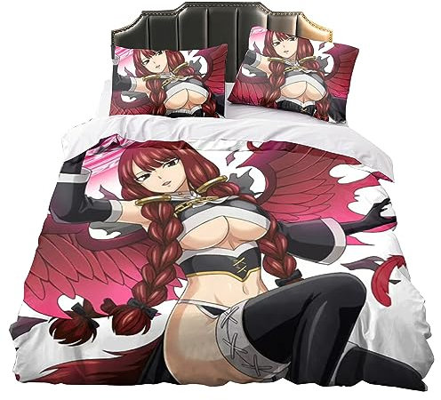 Ldruieu Fairy Tail Anime Bettwäsche Set 3 Teilig Lucy Heartfilia Kinderbettwäsche 1 Bettbezug und 2 Kissenbezug Geschenk für Anime Fans Single-Double-King Bettwäsche Set