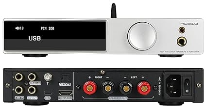 SMSL AO300 MA5332MS 165W Classe D Amplificatore, Ingresso USB/Coax/OPT/BT5.1 LDAC/HDMI Arc/RCA DAC Convertitore, Uscita Altoparlante/Subwoofer, MQA DAC Amplificatore per Cuffie da 4,4/6,35mm, Argento