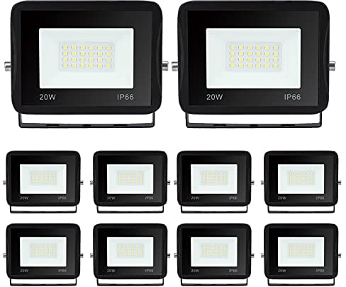 Sonnewelt LED Strahler Außen Fluter 10er 20W Aussenstrahler 1700lm Flutlicht 3000k warmweiß IP66 Wasserdicht Außenstrahler für Sportplatz Rasenflächen Hinterhof Auffahrt Garage Flur Garten