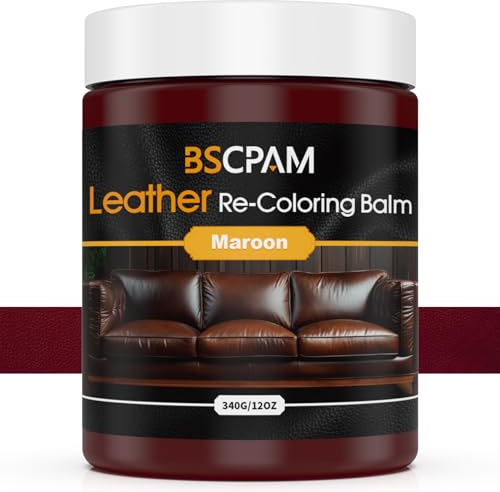 BSCPAM Maroon Leather Recoloring Balm,12oz Leather Sofa Scratch/Stain Remover,Leather Repair kit for Vinyl Furniture and Car Interior,Leather Dye Paint for Scratched and Faded,Leather Color Restorer