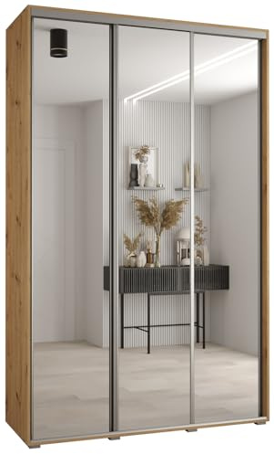 Kleiderschrank mit Spiegel Davos 2 Garderobenschrank - Schrank Schlafzimmer - Mehrzweckschrank 2 Schiebetüren - Regalen - Flur Möbel - Kleiderstange Schrank - Allzweckschrank - closet - Gaderobe