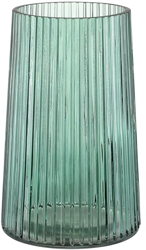 MARTAGE Grüne Glasvase für Blume, Blumenvase für Blumenstrauß, moderne Glasvasen, gerippte Vasen für Wohnzimmer, Schlafzimmer, Esstisch, Büro, Hochzeit, Tafelaufsätze, 20,3 cm