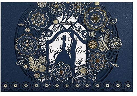 CYSKY 20 Piezas Tarjetas de Invitación de Boda con Papel Imprimible en Blanco y Sobres para Boda, Cumpleaños, Graduación (Azul)