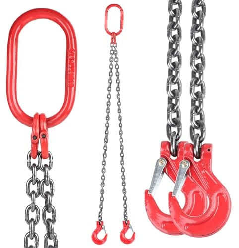 DBREAKS Catena di Sollevamento, 2 fili catena per gru da 8 mm, 2m Catena di sollevamento per gru con ganci, 2T Imbracatura a Catena, gancio a forcella e gancio di accorciamento